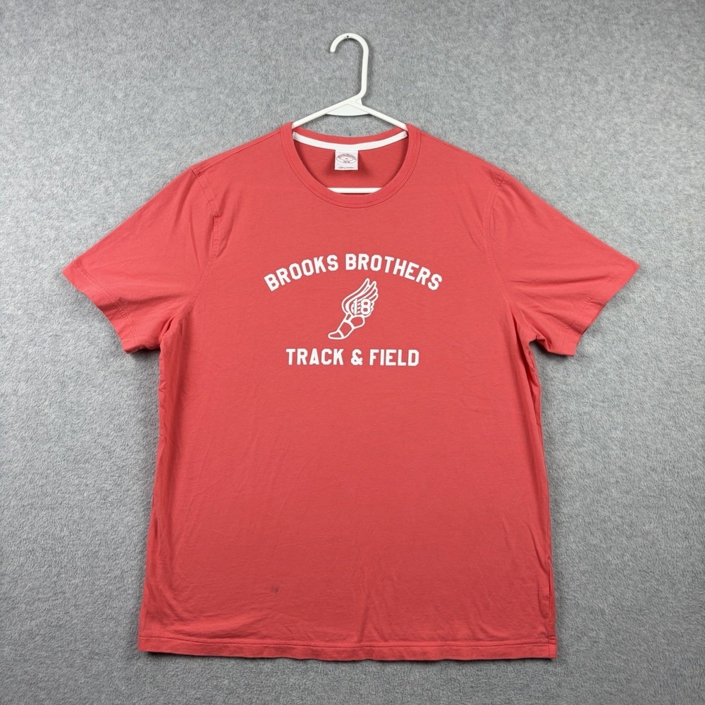 Brooks Brothers T Shirt Mens XL Pink Track Field Graphic Soft Slub Cotton Tee